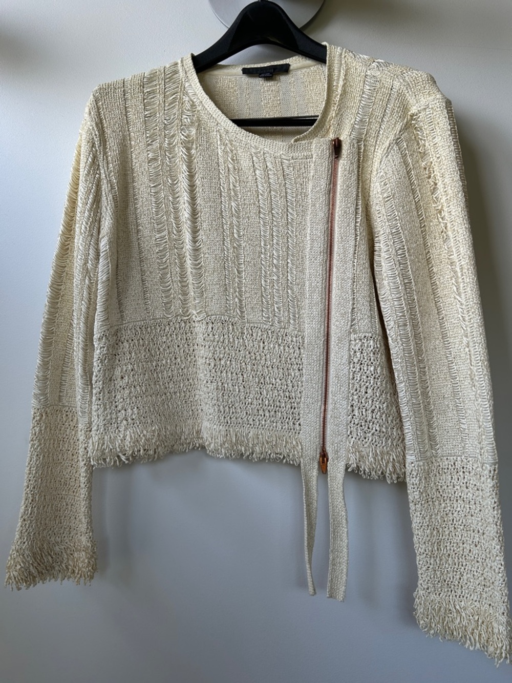 Alexander Wang Cream Knit Asymmetrical Zip Women's Jacket